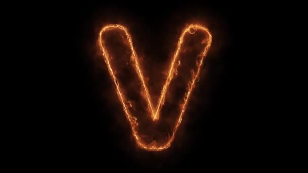 Alphabet V Word Boucle de flamme réaliste brûlante animée chaude . — Video