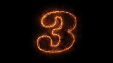 Sayı 3 Kelime Sıcak Animasyonlu Yanan Gerçekçi Yangın Alev Loop.