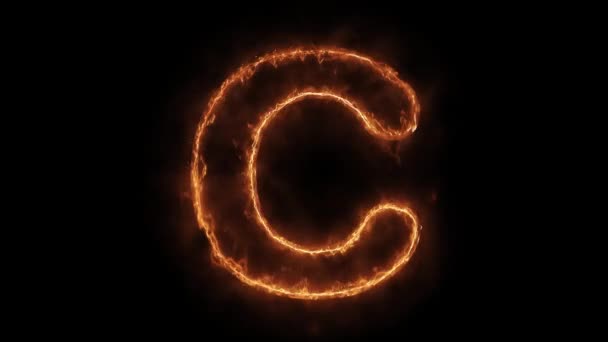 Alphabet C Word Boucle de flamme réaliste brûlante animée chaude . — Video