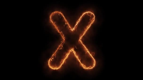 알파벳 X 단어 뜨거운 애니메이션 굽기 현실적인 불꽃 루프. — 비디오