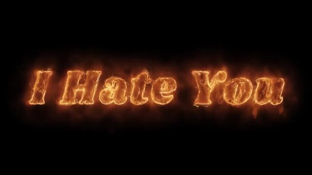 Te urăsc Cuvântul Fierbinte Animate Ardere Realiste Foc Flacără Buclă . — Videoclip de stoc