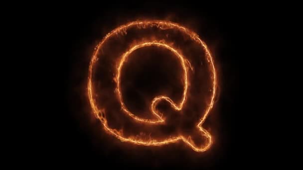 Alfabeto Q Palabra caliente animado quema realista fuego llama lazo . — Vídeo de stock