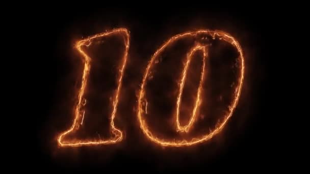 번호 10 단어 뜨거운 애니메이션 불타는 현실적인 불꽃 루프. — 비디오