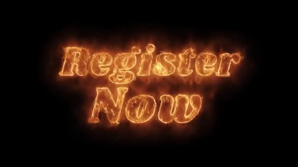 Register Now Word Hot Animated Burning Realistic Fire Flame Loop. — Stock Video