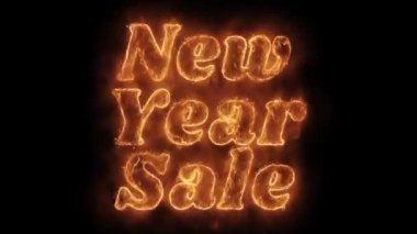 Yeni Yıl Satış Kelime Sıcak Animasyonlu Yanan Gerçekçi Yangın Alev Loop.