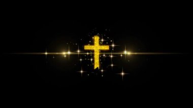 Glitter Altın Parçacıklar Havai Fişek Kilise Çapraz Hıristiyanlık Din Simgesi.