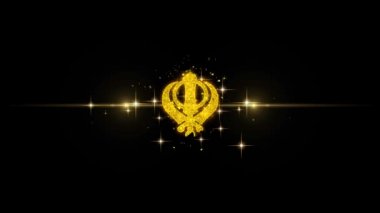 Khanda, din, dini sembol, Glitter Altın Parçacıklar Havai Fişek üzerinde sihizm Simgesi.