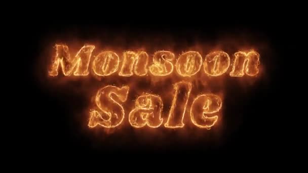 Monsun-Verkauf Wort heiß animierte brennende realistische Feuer Flammenschleife. — Stockvideo