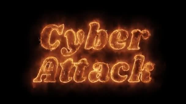 Cyber Attack Word Hot Animated Burning Realistic Fire Flame Loop. — Stock Video