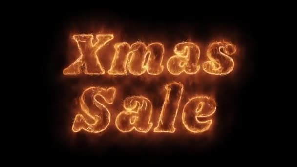 Xmas Sale Word Hot Animated Burning Realistic Fire Flame Loop. — Stock Video
