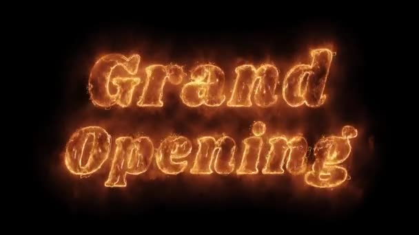 Grand Opening Word Hot Animated Burning Realistic Fire Flame Loop. — Stock Video