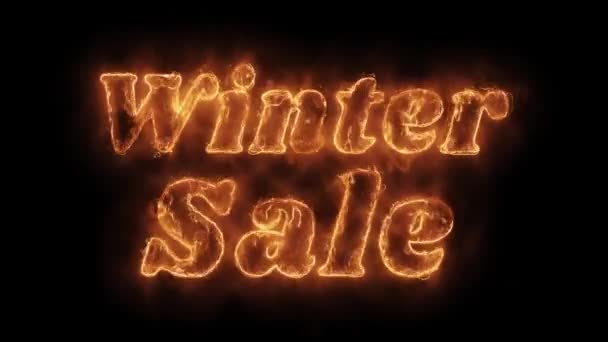 Winterschlussverkauf Wort heiß animierte brennende realistische Feuer Flammenschleife. — Stockvideo