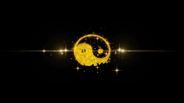 음양 도교 불교 도교 종교 아이콘 에 반짝이 황금 입자 불꽃. — 비디오