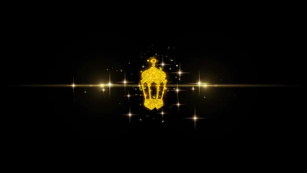 Islamski, islam, religijne, pomnik, zabytki ikona na Glitter złote cząstki fajerwerki. — Wideo stockowe