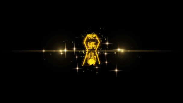Jain hand. Ahimsa Indian, jainisms, hinduisk religiös ikon på glitter gyllene partiklar fyrverkeri. — Stockvideo