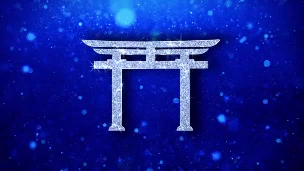 Shinto symbol Torii religion Icon Blinking Glitter Glowing Shine Particles. — Stock Video