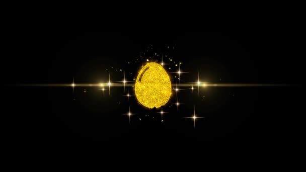 Icono de huevo en brillo partículas de oro Fuegos artificiales . — Vídeo de stock