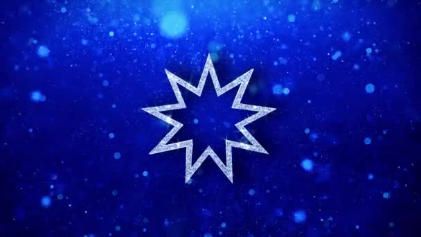 Bahai Nueve estrellas puntiagudas Bahaism Icono centelleante brillo brillante partículas . — Vídeo de stock