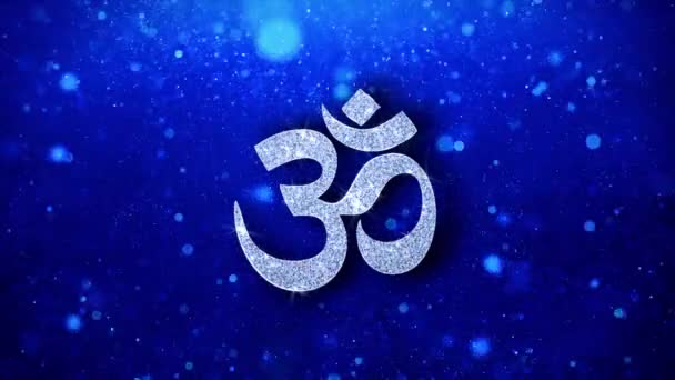 Hinduismus, meditace, OM, hinduistický symbol jómu, indické náboženství ikona blikající Třpyta zářící částice. — Stock video