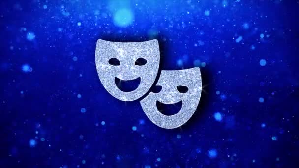 Drama, spelen, theater masker pictogram knipperen glitter gloeiende glans deeltjes. — Stockvideo