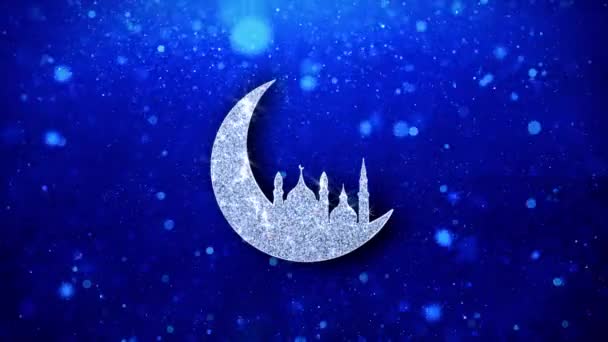 Islamische Moschee Mond Ramadan Symbol blinkt glitzernde Glanzpartikel. — Stockvideo