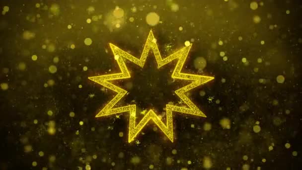 Bahai neun spitzen Stern bahaism Symbol goldenen Glanz Partikel. — Stockvideo