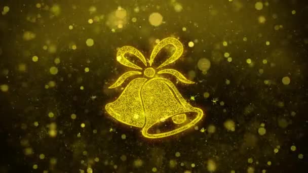 Christmas Ribbon Bow Bells Icon Golden Glitter Shine Particles. — Stock Video