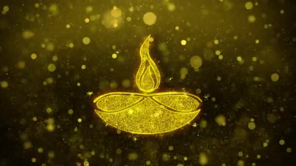 Diwali, diwali diya, diwali lamba, diya Simge Altın Glitter Shine Parçacıklar. — Stok video