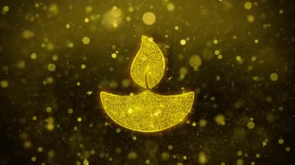 Diya, Lampada, Diwali, Decorazione, Festa, Icona indiana Golden Glitter Brillano Particelle . — Video Stock