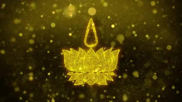 Religieus symbool Ayyavazhi symboliek pictogram gouden glitter glans deeltjes. — Stockvideo