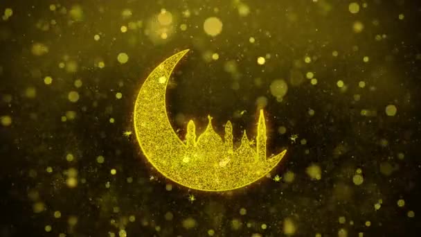 Islamitische moskee maan Ramadan pictogram gouden glitter glans deeltjes. — Stockvideo