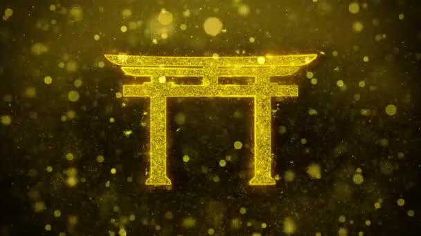 Símbolo de Xintoísmo Religião de Torii Ícone Brilho dourado Partículas brilhantes . — Vídeo de Stock