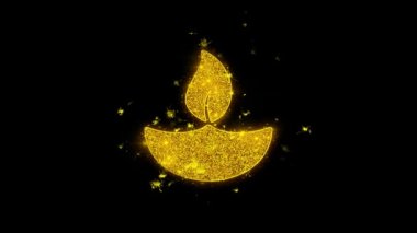 Diya, Lamp, Diwali, Decoration, Festival, Indian Icon Sparks Particles on Black Background.