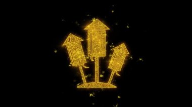 Uçan havai fişek, ışık patlama, patlayıcı, havai fişek Icon Siyah Arka Plan Üzerinde Parçacıklar Kıvılcım.