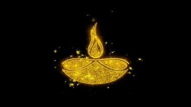 Diwali, diwali diya, diwali lamba, diya Simge Siyah Arka Plan Üzerinde Parçacıklar Kıvılcım.