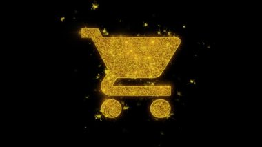 Satın Al Alışveriş Sepeti Trolley Icon Siyah Arka Plan Üzerinde Parçacıklar Kıvılcımlar.