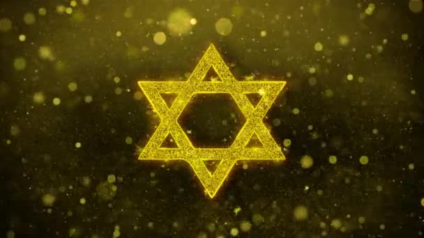 David La stella ebraica Religione Icona Glitter d'oro Brilla Particelle . — Video Stock