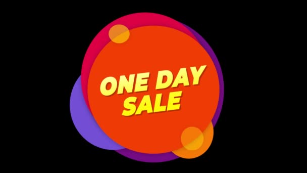 Um dia de venda texto adesivo plana animação pop-up colorido . — Vídeo de Stock