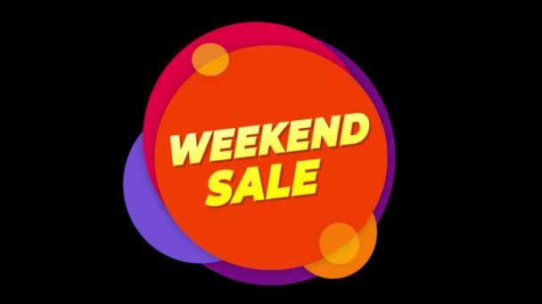 Weekend verkoop tekst sticker kleurrijke verkoop pop-up animatie. — Stockvideo
