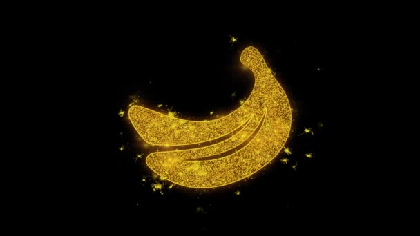 Banana, bananas, alimentos, frutas Icon Sparks Partículas no fundo preto . — Vídeo de Stock