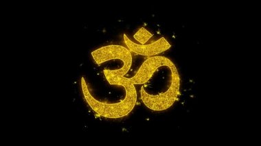 Hinduizm, meditasyon, om, yoga hindu sembolü, hint dini Simge Siyah Arka Plan Üzerinde Parçacıklar Kıvılcımlar.