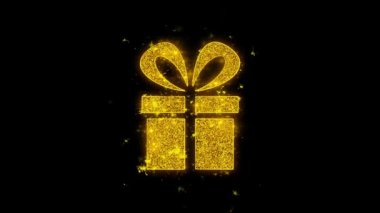Kırmızı Kurdele Hediye Kutusu Mevcut Simge Siyah Arka Plan Üzerinde Parçacıklar Kıvılcımlar.