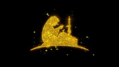 Dua,namaz,praying,islam,islamic Icon Sparks Particles on Black Background.