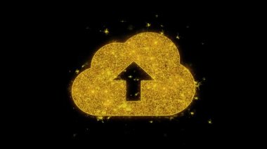 Bulut yükleme, bulut verileri, çevrimiçi depolama Simgesi Siyah Arka Plan'da Parçacıklar Kıvılcım.