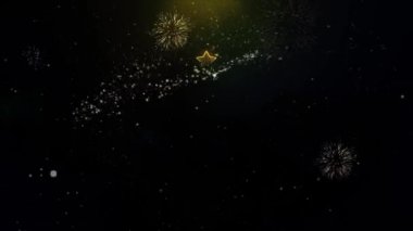 Christmas Tree Star Icon on Gold Particles Fireworks Display.