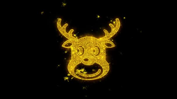 Natal rena Natal veado ícone faíscas partículas no fundo preto . — Vídeo de Stock