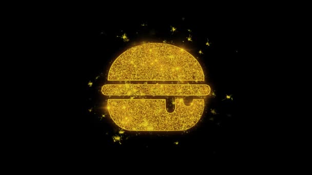 Burger, τσίζμπεργκερ, Γρήγορο πρόχειρο φαγητό Icon πυροδοτεί σωματίδια σε μαύρο φόντο. — Αρχείο Βίντεο