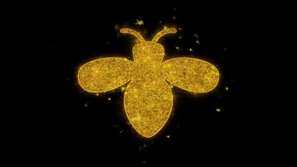 Bug, insekt, natur, Wasp ikon gnistor partiklar på svart bakgrund. — Stockvideo
