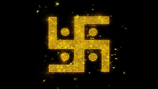 Hindu, holy, indian, religion, swastika, swastika Icon Sparks Particles on Black Background. — Stock Video