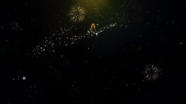 Religieus symbool Ayyavazhi symboliek pictogram op gouden deeltjes Fireworks Display. — Stockvideo